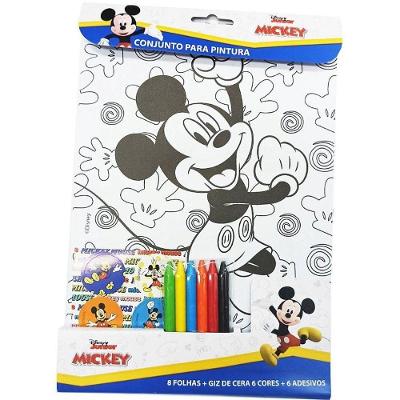 Kit de Pintura Infantil Mickey 20 Peças com Lápis Pincéis e Aquarelas VP