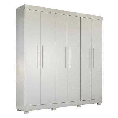 Guarda Roupa Casal Flórida 6 Portas Dobráveis 4 Gavetas MDF Branco Acetinado