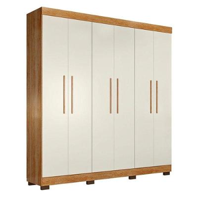 Guarda Roupa Casal Flórida 6 Portas 4 Gavetas MDF Amadeirado-Off White Tigus