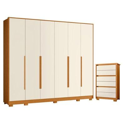 Guarda Roupa Casal Mercure e Cômoda Unno 6 Portas 6 Gavetas MDP Cinamomo Off White