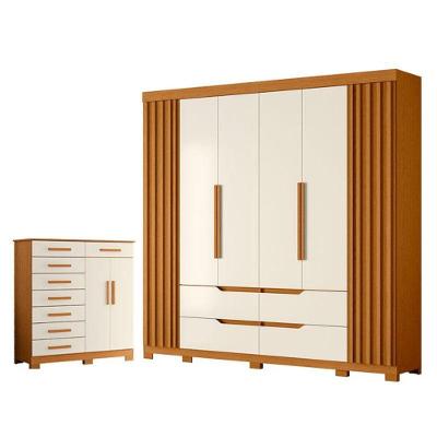 Guarda Roupa Casal Doble 6 Portas e Cômoda Verona 8 Gavetas MDP Cinamomo Off White