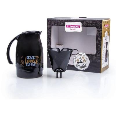 Garrafa Térmica Rosca Bule 700ML Suporte para Filtro Plástico Preto Sanremo