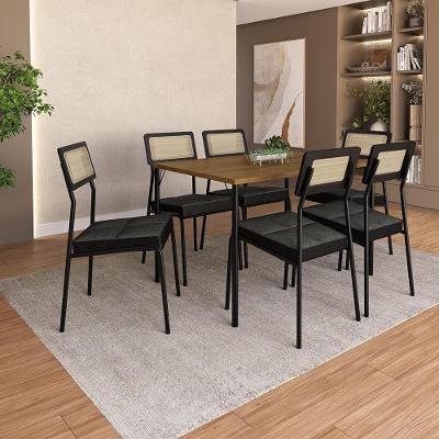 Conjunto de Jantar Sale 6 Lugares Tampo MDP Preto 120CM Móveis Carraro
