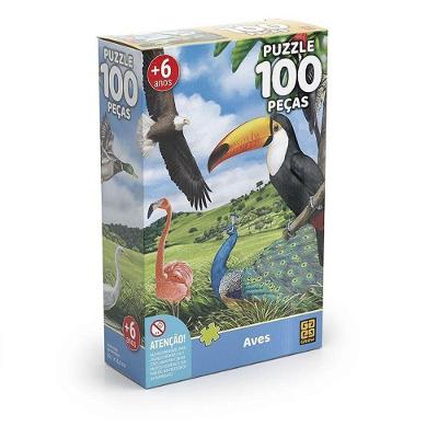 Quebra-cabeça Cartonado Aves 100 Peças Raciocínio Lógico Grow