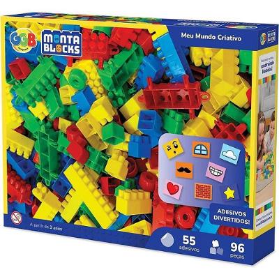 Kit Blocos de Montar Meu Mundo Criativo 96 Unidades Coloridas GGB Plast
