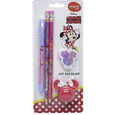 Kit Escolar Molin do Brasil Minnie com Caneta 2 Lápis Borracha e Apontador