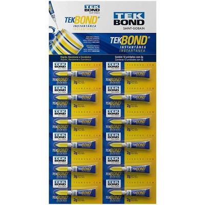 Cola de Alta Resistência Tekbond 2g Cartela 12 Unidades para Multiplos Materiais