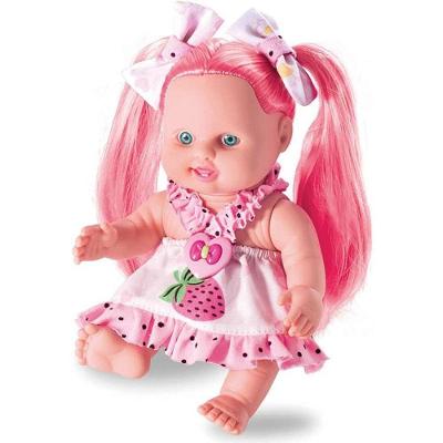 Boneca Lindinha Color Vinil Macio com Aroma de Morango e 2 Lacinhos Milk