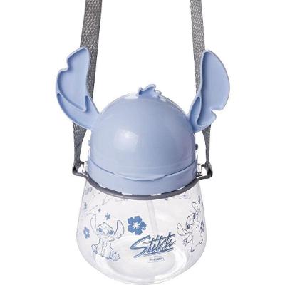 Garrafa Plástica Stitch Flip Automática 1,1L com Canudo e Alça Plasútil