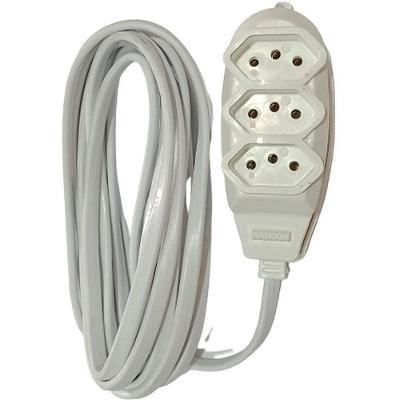 Extensão Elétrica Tripolar 2m 3 Tomadas Bivolt Branca Bright