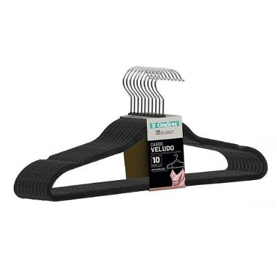 Kit 10 Cabides Mycloset de Veludo Antideslizante Guarda Roupa Preto Ordene