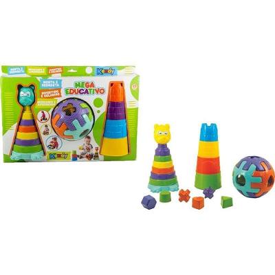 Brinquedo Educativo Mega Kit 9 Peças Ursinho e Torre Amarelo Kendy Brinquedos