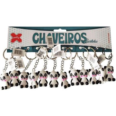 Chaveiro Panda Plástico 4cm com 12 Unidades Preto