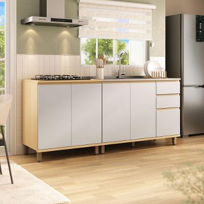 Cozinha Compacta Aura 5 Portas 2 Gavetas MDF 200CM Carvalho e Cinza Luciane