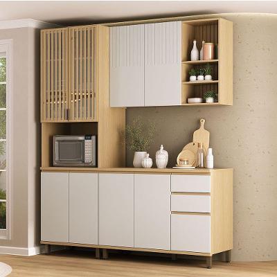 Cozinha Compacta Aura 9 Portas 2 Gavetas MDF Carvalho e Cinza Cristal Luciane