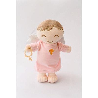 Boneca de Pelúcia Anjinho da Guarda Plush Detalhes Bordados Rosa 32cm Zip