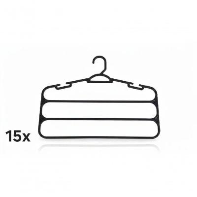 Kit 15 Cabide para Calças Preto 3 Divisórias Reforçado Polímero Anti-Vincos