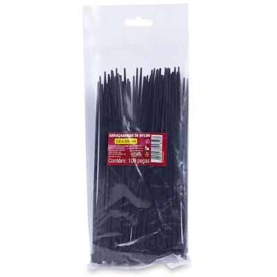 Kit 100 Abraçadeiras Nylon 3,6x200MM Fixação de Cabos Preta Forceline