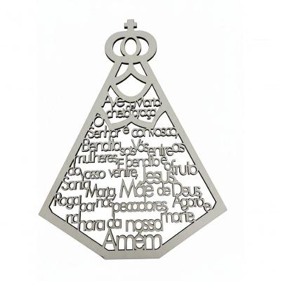 Escultura de Parede Nossa Senhora Aparecida Oração Ave Maria MDF 30x20cm Off White