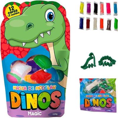 Massa de Modelar Dino 120g com 12 Cores e 2 Moldes Criativa Estofados