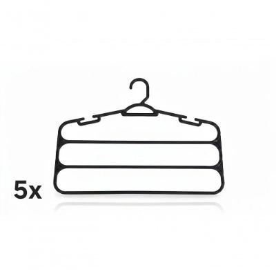 Kit 5 Cabides para Calças 3 Divisórias Reforçado Polímero Gancho Giratório Preto