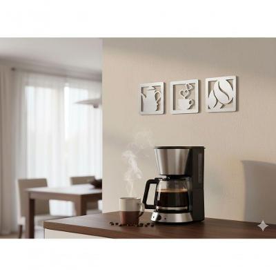 Kit 3 Placas Decorativas Cantinho do Café MDF Branco Trio Alimentos