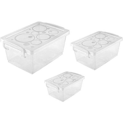 Kit 3 Caixas Organizadoras Linha Bel Plástico com Trava 650ML 1,5L e 4L Ordene