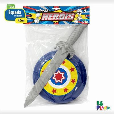 Kit Acessório de Fantasia Espada e Escudo Heróis 42cm Le Plastic