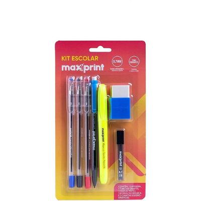 Kit Escolar Maxprint com 7 Itens Lapiseira Canetas e Marca-Texto Blister