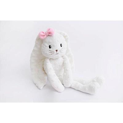 Pelúcia Coelho Laço Rosa 43cm Plush Macio Detalhes Bordados Branco Zip
