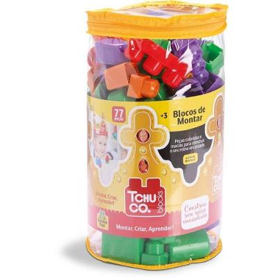 Brinquedo de Montar Tchuco Blocks 77 Peças com Bolsa Samba Toys