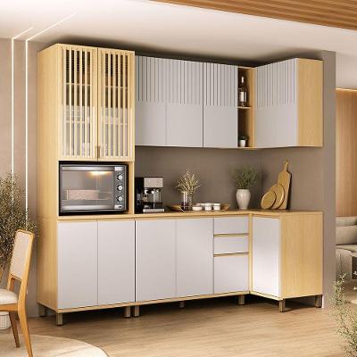 Cozinha Compacta Aura 13 Portas 2 Gavetas MDF 236CM Carvalho UV e Cinza