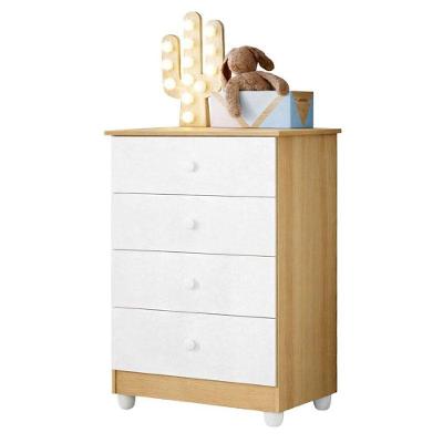 Cômoda Gaveteiro Soft 4 Gavetas MDF Branco Amadeirado Acetinado Tigus Móveis