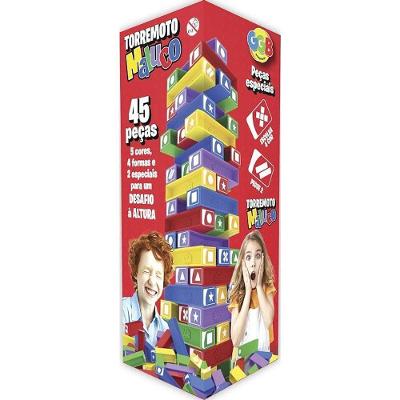 Jogo Terremoto Maluco Equilíbrio e Estratégia 45 Peças Base Vibratória GGB Plast