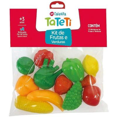 Kit de Brinquedos Frutas e Verduras 12 Miniaturas Faz de Conta