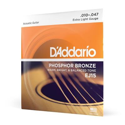 Encordoamento Violão Aço EJ15 Phosphor Bronze Extra Leve D'Addario