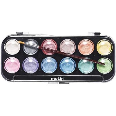 Aquarela Escolar Molin do Brasil Artist Metálica 12 Cores com Pincel