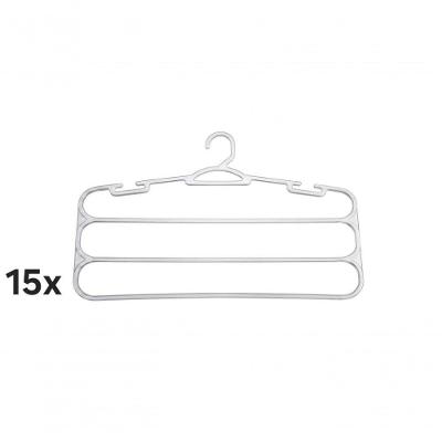 Kit 15 Cabides para Calças 3 Divisórias Reforçado Polímero Cristal