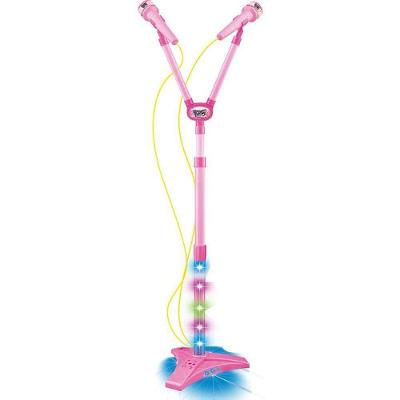 Microfone Infantil Duplo com Pedestal Luzes Coloridas Rosa DM Toys