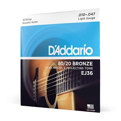 Encordoamento para Violão Aço 12c EJ36 80-20 Bronze 10-47 D'Addario