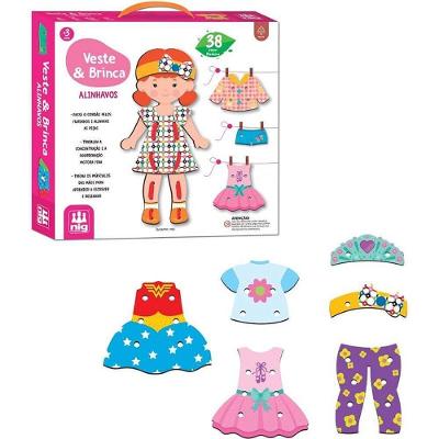 Alinhavo Veste e Brinca Madeira Boneca 26cm 37 Peças Nig Brinquedos