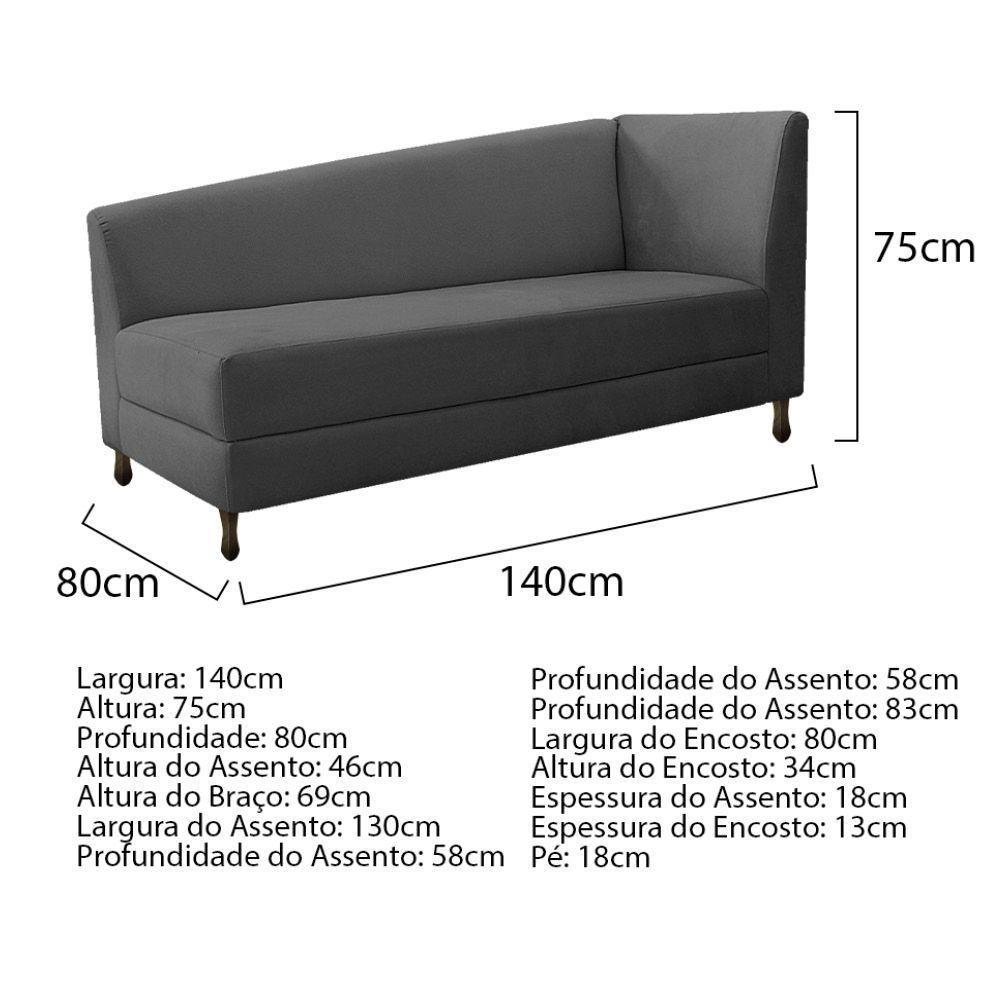 Diva Recamier Heitor 140Cm Lado Esquerdo Linho - Doce Sonho Móveis Cinza Escuro - 6