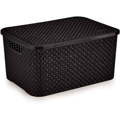 Caixa Organizadora Plástica Rattan com Tampa 16L Multiuso Preto Nitron Plast