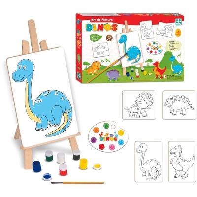 Kit Pintura Dinos Infantil com Cavalete e Guache Nig Brinquedos