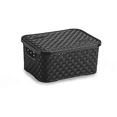 Caixa Organizadora Rattan com Tampa 2L Polipropileno Preto Nitron Plast