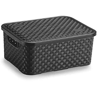 Caixa Organizadora Plástica Rattan com Tampa 4L Preta Nitron Plast
