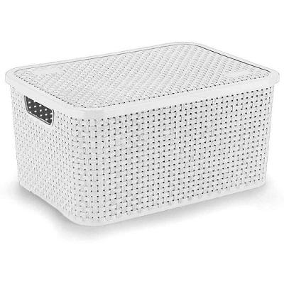 Caixa Organizadora Plástica Rattan com Tampa 16L Multiuso Branco Nitron Plast