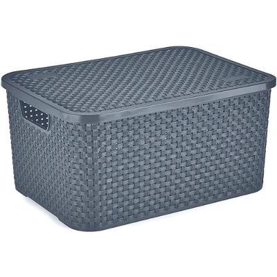 Caixa Organizadora Rattan com Tampa 16L Multiuso Grafite Nitron Plast