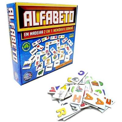 Brinquedo Pedagógico Madeira Alfabeto 2 em 1 Dominó e Memória Pais & Filhos