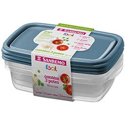 Kit 3 Potes Plásticos Fácil 785ML Tampa Empilhável para Cozinha Sanremo